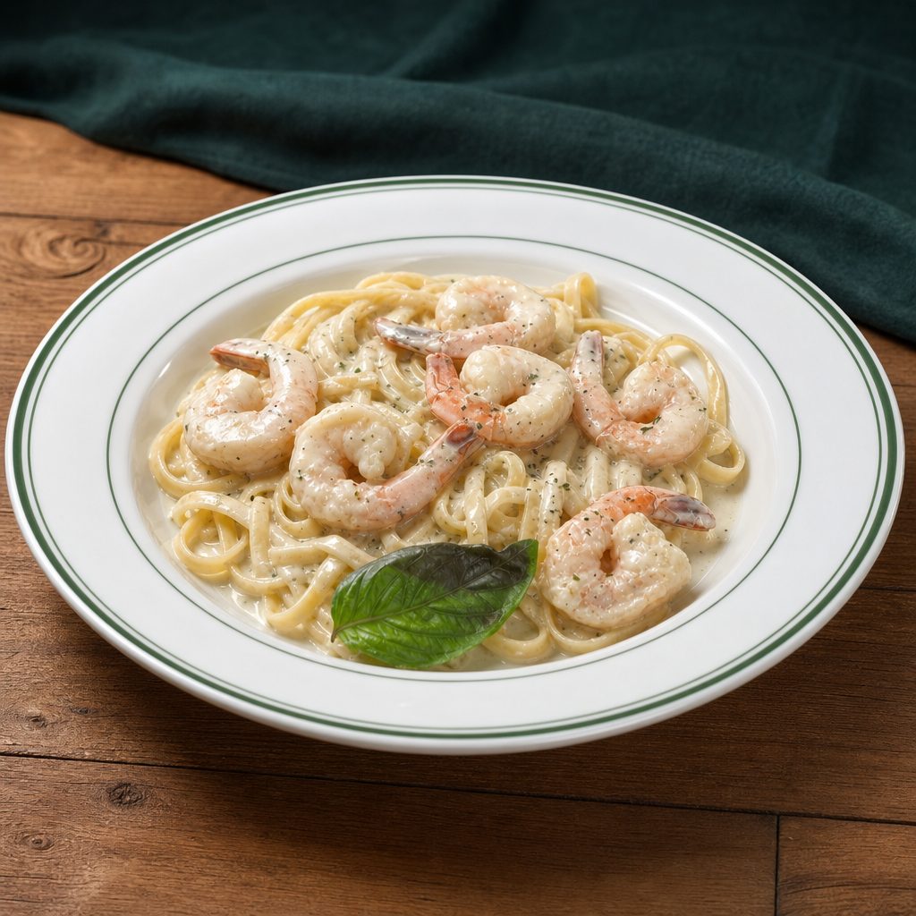 Fettuccine Alfredo w/Shrimp.